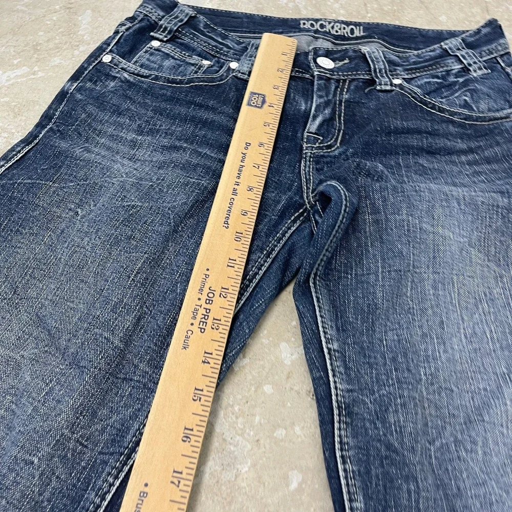 Rock & Roll Cowgirl Jeans Women 29x32 Blue Mid Trouser Flare Boho Mid Rise Denim